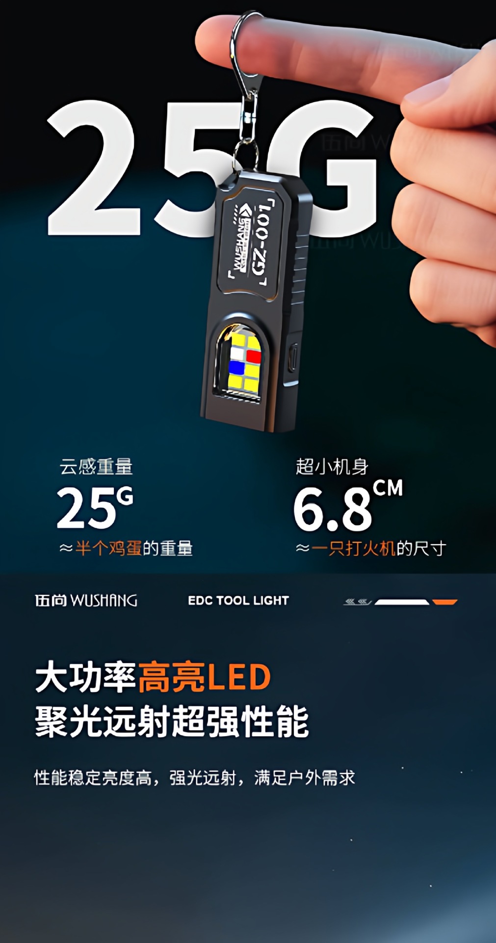 New portable waist-hanging keychain mini flashlight, multifunctional emergency rechargeable keychain with ultra-bright floodlight
