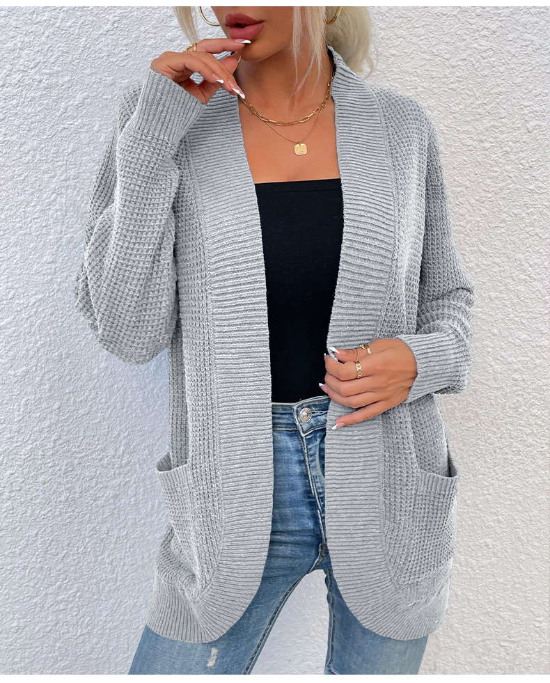 hem curved pockets knitted cardigan nihaostyles clothing wholesale NSMMY90306