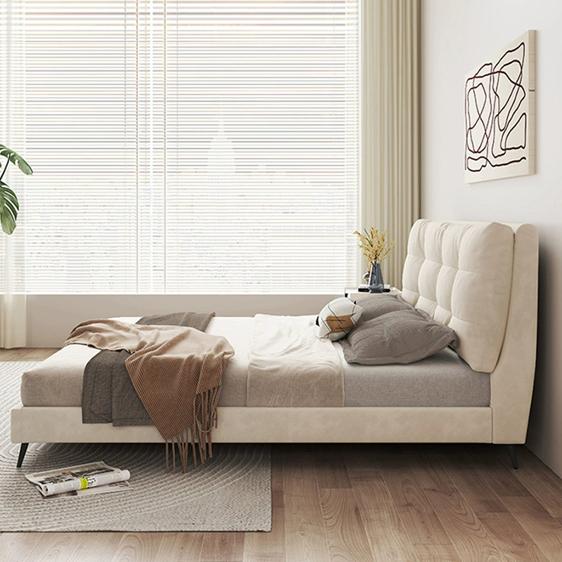 Cama de hadas italiana tecnología cama de tela crema viento simple cama principal moderna cama de madera maciza nube cama de matrimonio cama doble image 4