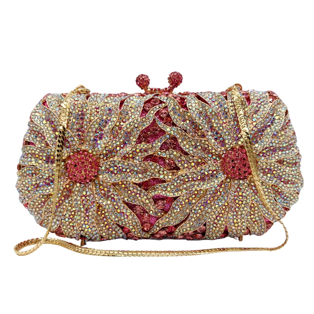 Bolsa de embrague europea y americana bolsa de fiesta hueco crisantemo con diamantes bolsa de fiesta floral bolsa de mano nueva