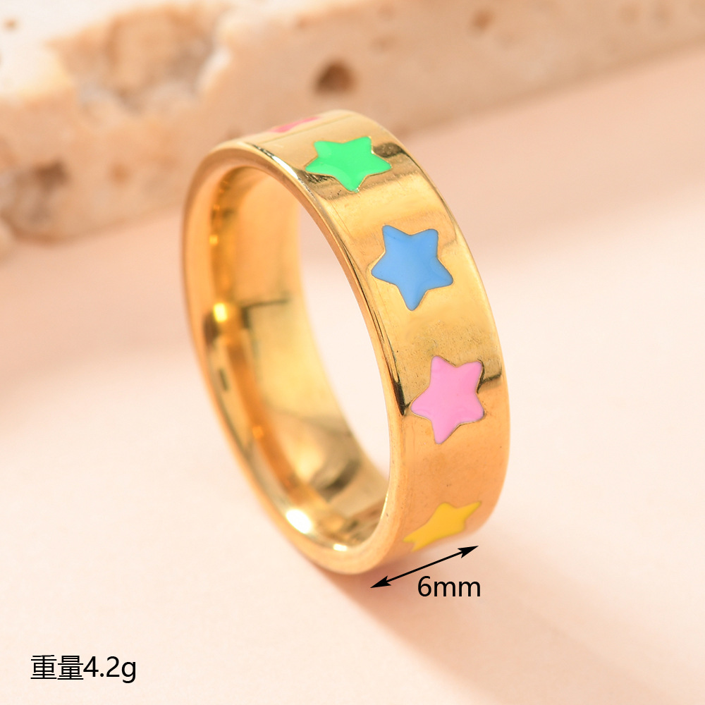 Joyas de acero de titanio creativas bonitas flores de oro gota de aceite de color amor anillo de acero inoxidable fabricantes de mujeres image 4