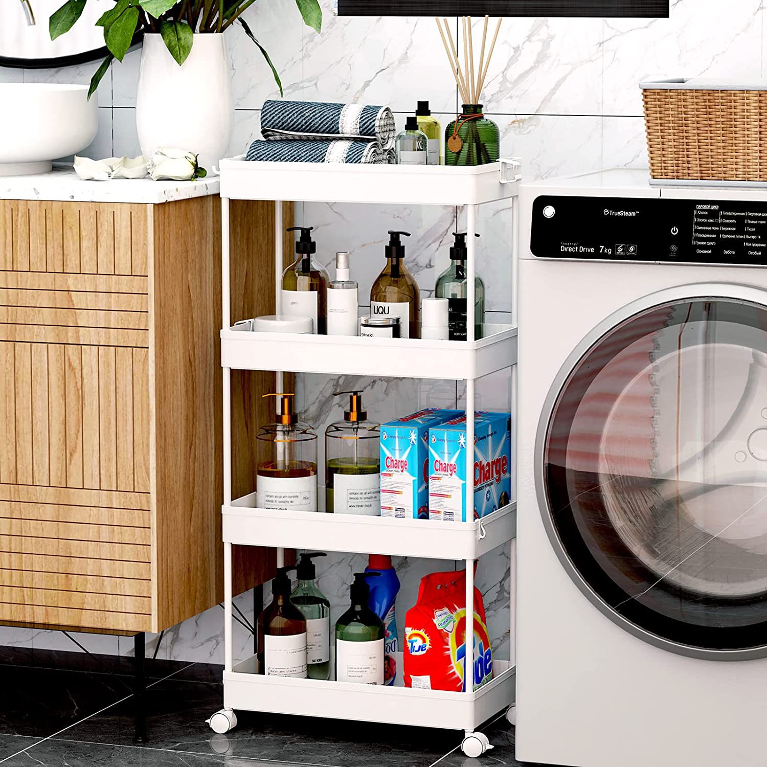 Estante de almacenamiento de baño piso de múltiples capas inodoro baño hueco estante de almacenamiento de carro cocina brecha rack