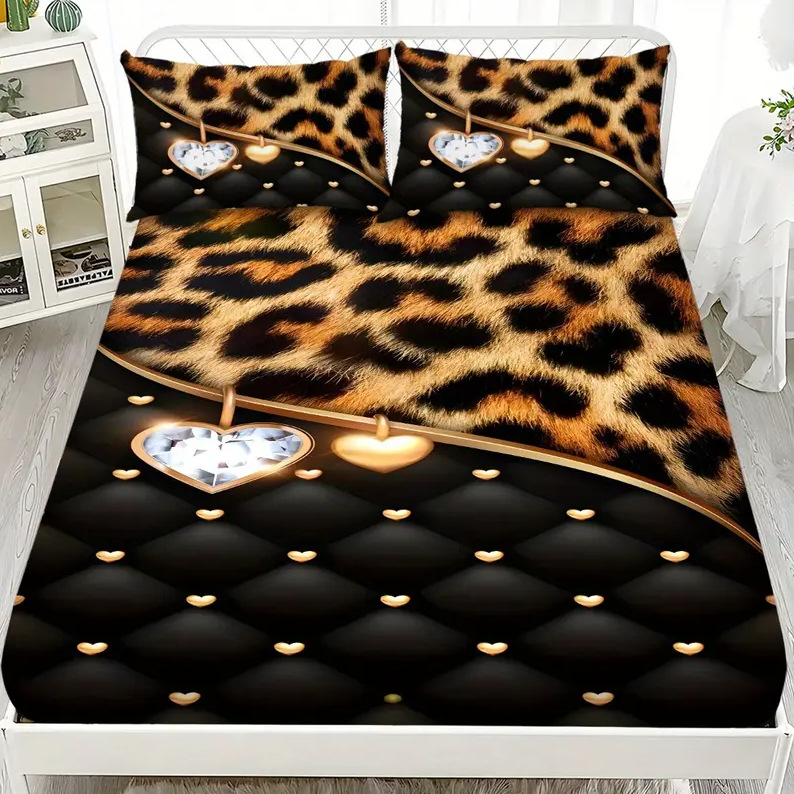 TEMU / JIT Cross-border Love Leopard Print 3D Digital Bed Kashi Pillow Cover Kit se puede diseñar