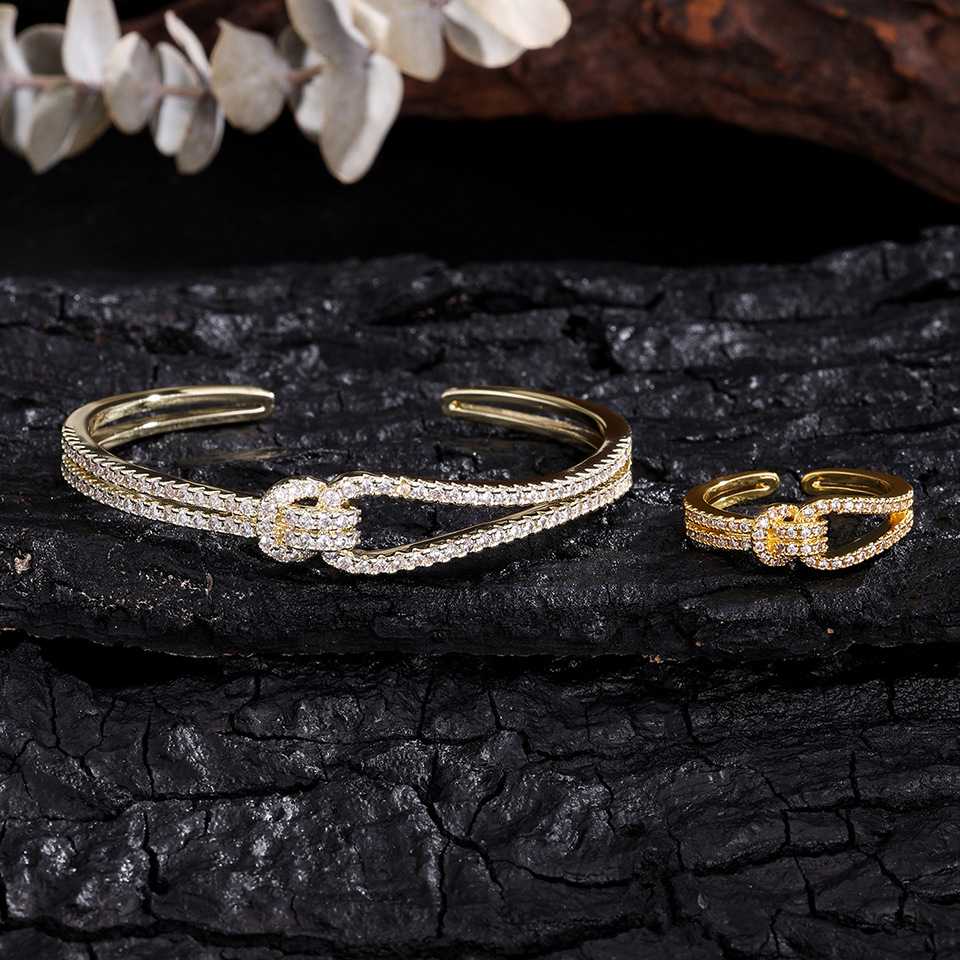 Rakol set bracciale aperto e anello con zirconi per donna gioielli_voghion.com
