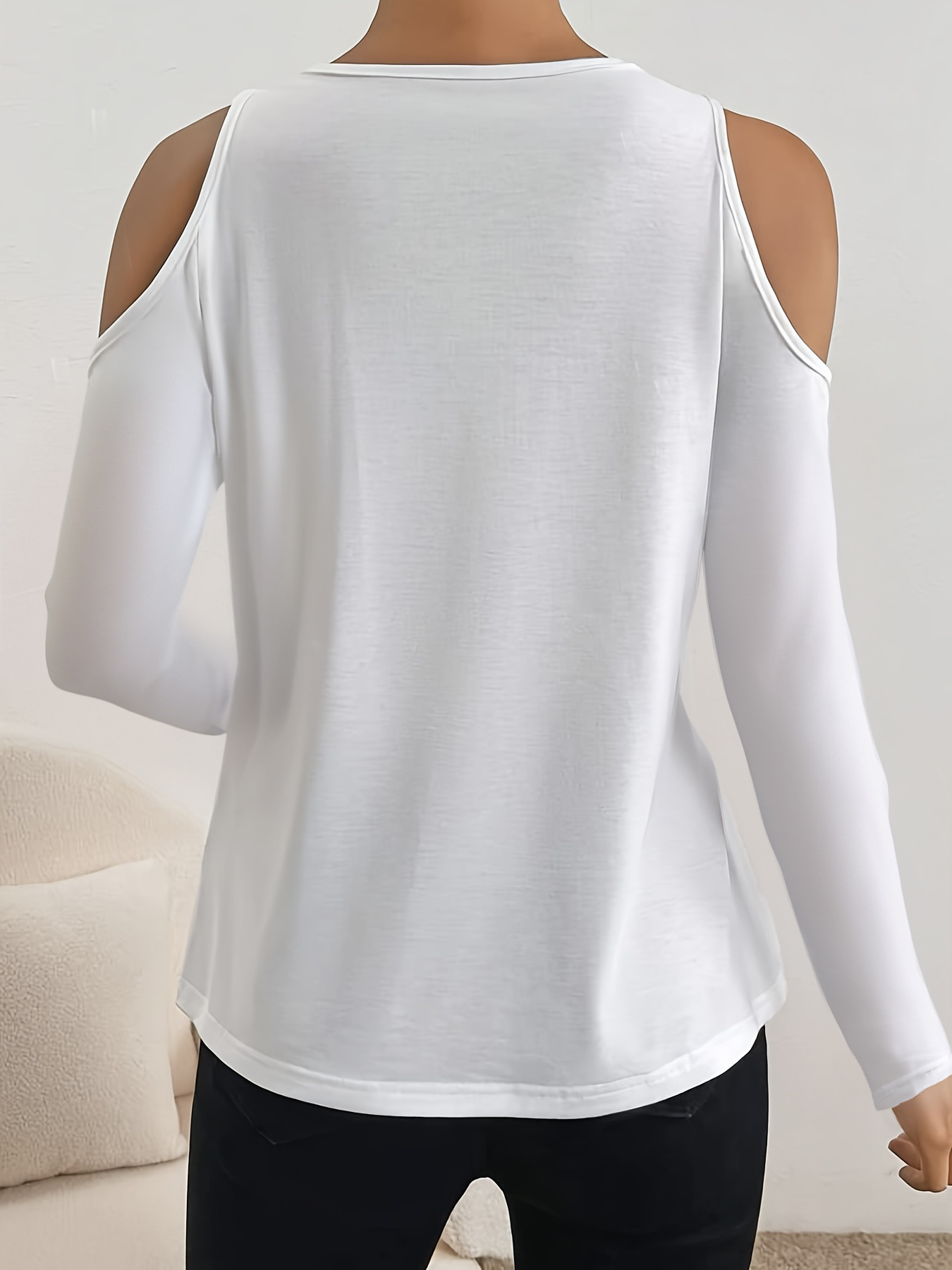 Elegant Lace Women's Clothing V Neck T-Shirt Long Sleeve Slimming Top Solid Color American Style Casual Fashion Tees_ecoleips.com