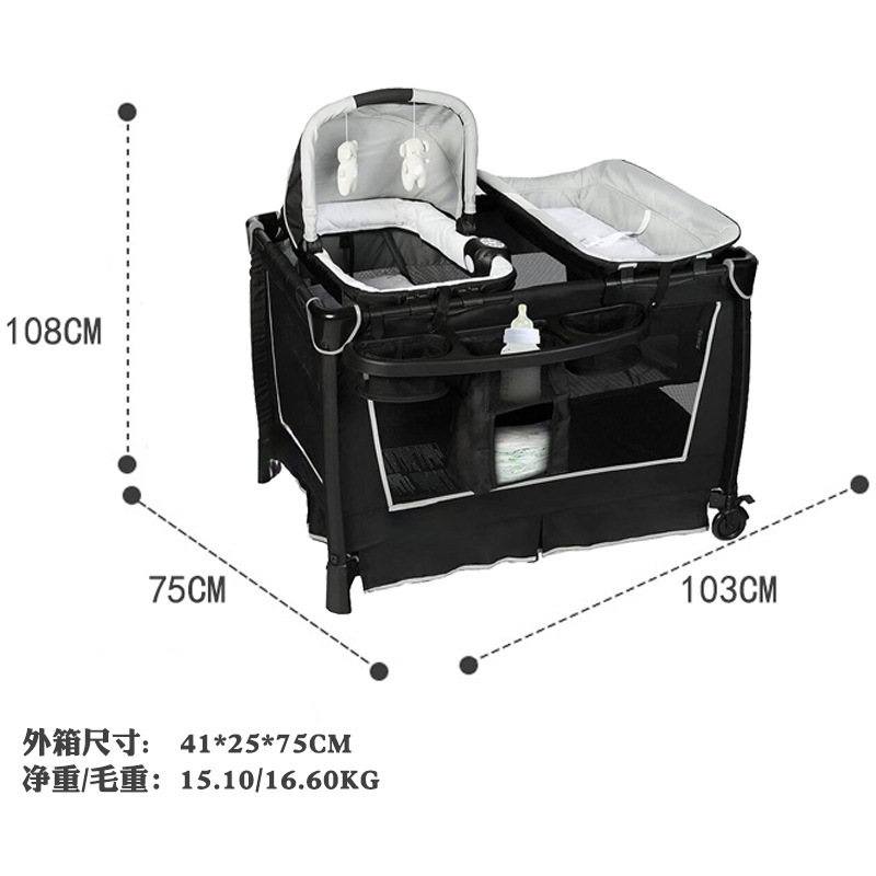 Cuna portátil multifuncional de venta caliente transfronteriza, cama de juego móvil plegable, mesa de pañales, canasta para bebés, cama para bebés