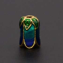 古风景泰蓝滴油烧蓝珐琅彩流苏帽盖DIY合金饰品配件花帽002