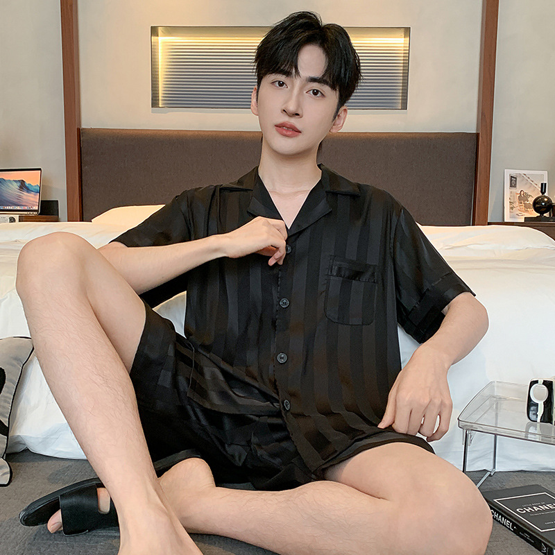 남성용 여름 잠옷, 아이스 실크, 플러스 사이즈, 빅사이즈, 루즈핏, 2026년 신상 여름 반팔 반바지 세트, 얇은 스타일