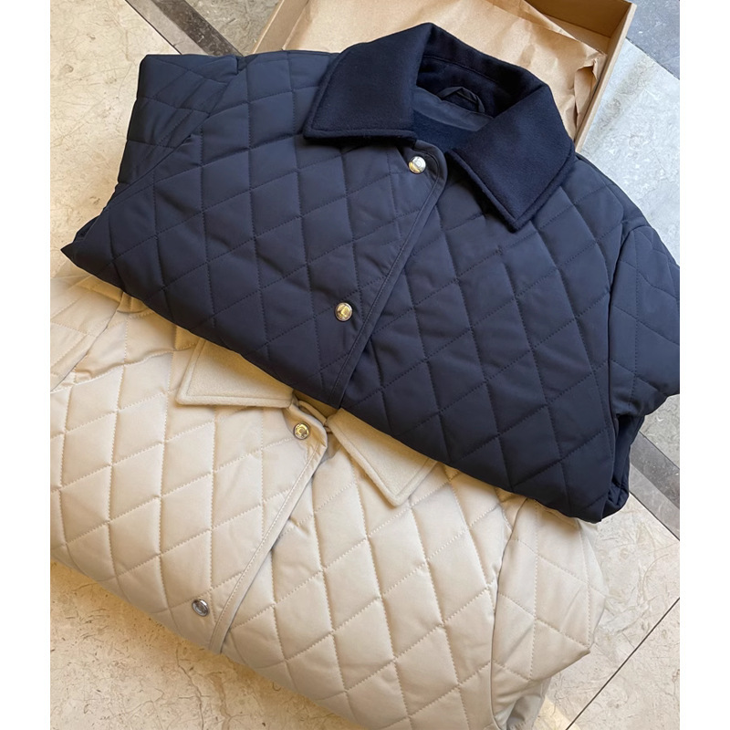 L * P high end! Ceiling in cotton-padded jacket, rhombus quilted double-sided wool collar loose jacket coat for women