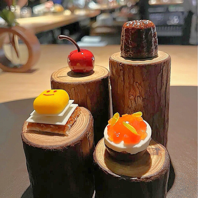 Restaurant Creative Cylindrical Wooden Pile Plate French Cuisine Molecular Cuisine Appetizer Dessert Snack Plate Wood Veneer Pastry Plate Others