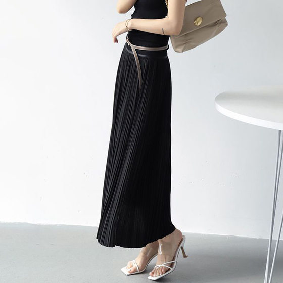 Elegant and elegant slim high waist new skirt 2025 spring and summer commuter versatile long A- line pleated skirt