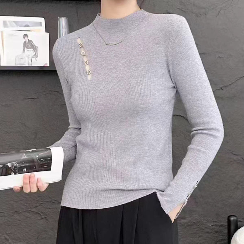 设计感半高领镂空纯色针织衫女2025秋季新款修身显瘦长袖打底上衣|undefined