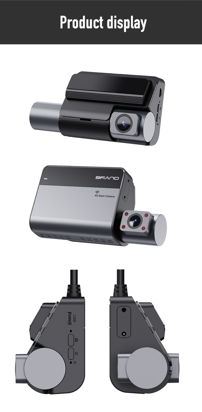 Cross-border 4G dashcam with four 4K cameras, remote monitoring, 24-hour surveillance, ADAS, BSD warning, and fleet management