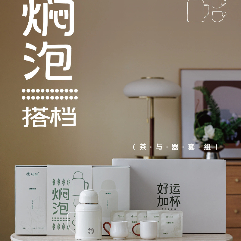 Steeping Tea Set: Chenpi White Tea, Steeping Teapot, White Porcelain Tea Cup