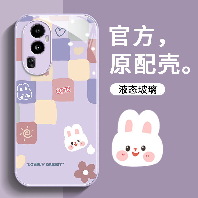兔子適用opporeno10手機殼新款女reno9pro可愛reno8創意pro玻璃殼