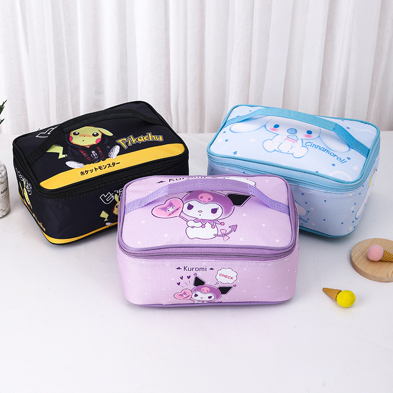 Student Lunch Box Bag Cartoon Flat Insulation Bag Handbag Cute Children's Lunch Box Bag Waterproof Lunch Bag with Meal Bag
