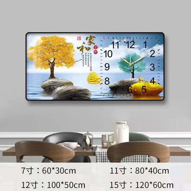 2023 nuevo restaurante pintura decorativa reloj luz comedor de lujo Fondo colgante de pared pintura cálida sala de estar reloj mural de Cristal