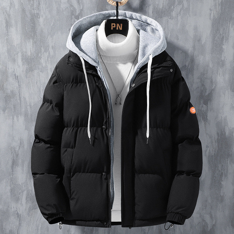 Kişi üçün qış pambıq jaket, kapüşonlu, böyük ölçülər