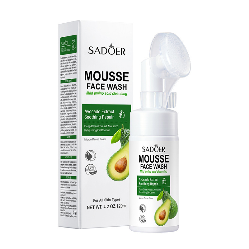 Espuma limpiadora facial SADOER pure English con aminoácidos de plantas y frutas, con cabezal de cepillo, venta al por mayor para comercio exterior transfronterizo.
