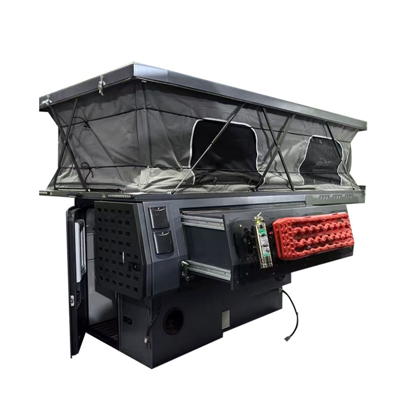 Camión de forma especial caja de la habitación de carga trasera camioneta todoterreno techo rígido residencia de camping habitación superior caja de la habitación elevable negra