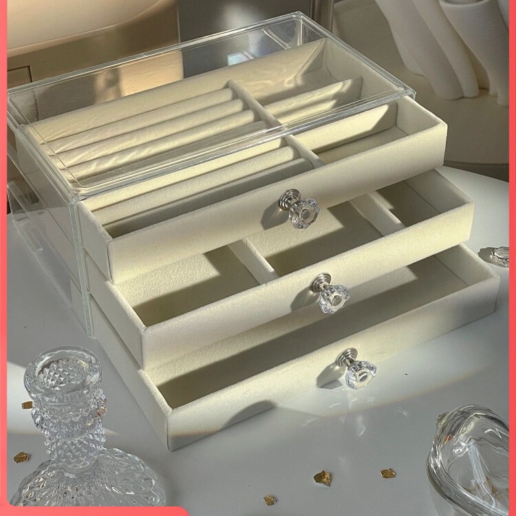 亚克力饰品盒三层抽屉首饰防氧化收纳盒大容量戒指珠宝盒批发