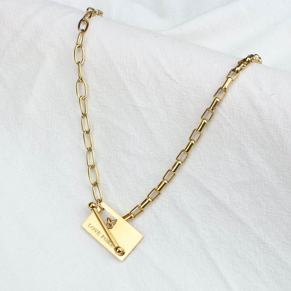 Fashion Splicing Chain Square Brand Lettering Stainless Steel Necklace display picture 2