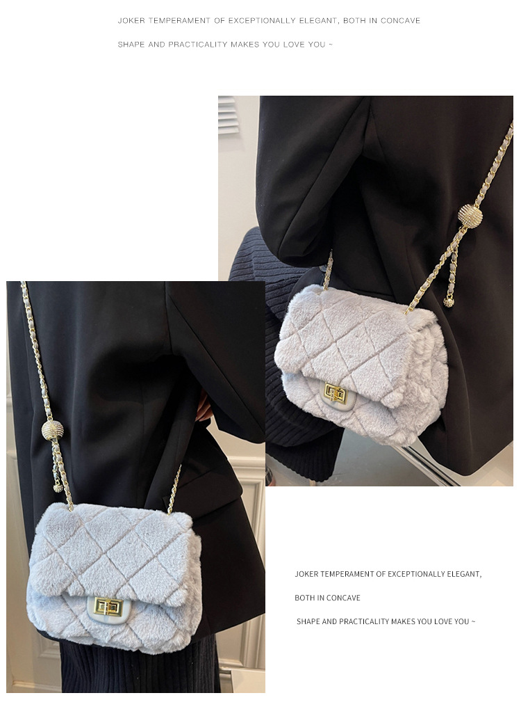 dames 2024 nieuwe kettingstijl diamant raster enkele schouder crossbody pluche tas_voghion.com