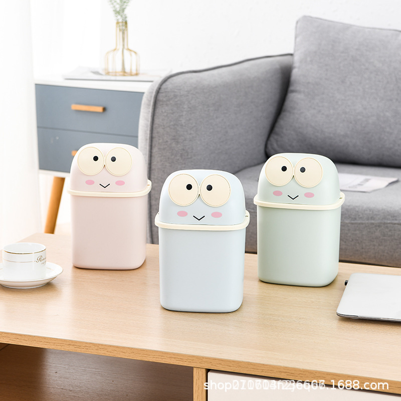 Frog Desktop Flip-Top Trash Can, DIY Children's Student Office Miscellaneous Storage Box, Creative Storage