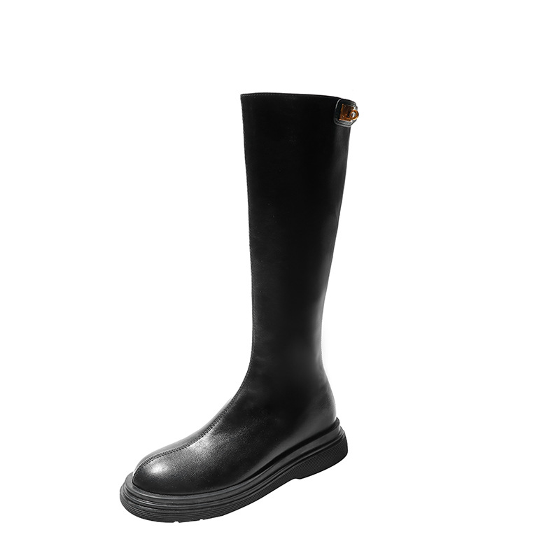 150 short stature with less than knee height, women's new round headed brown plush knight boots for autumn and winter_voghion.com