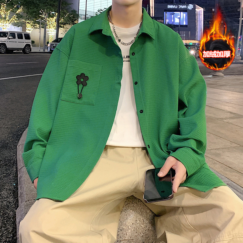 Youth Fashion Wafflick Fleece Shirt Winter Thickened Warm Jacket Hong Kong Style Student Large Size Shirt Youth Fashion Wafflick Fleece Shirt Winter Thickened Warm Jacket Hong Kong Style Student Large Size Shirt