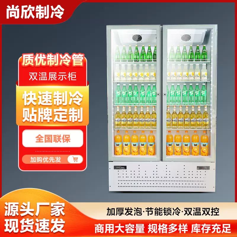 双温立式展示柜大容量冷藏冷冻饮料柜商用不锈钢蔬菜肉类保鲜柜
