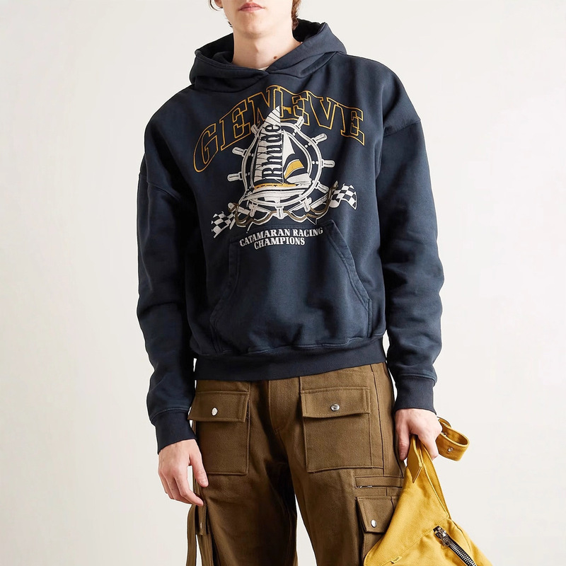 Cross-Border Rhude Series Micro-Print American High Street Trendy Brand Hoodie Unisex Loose Pure Cotton Hooded Sweatshirt