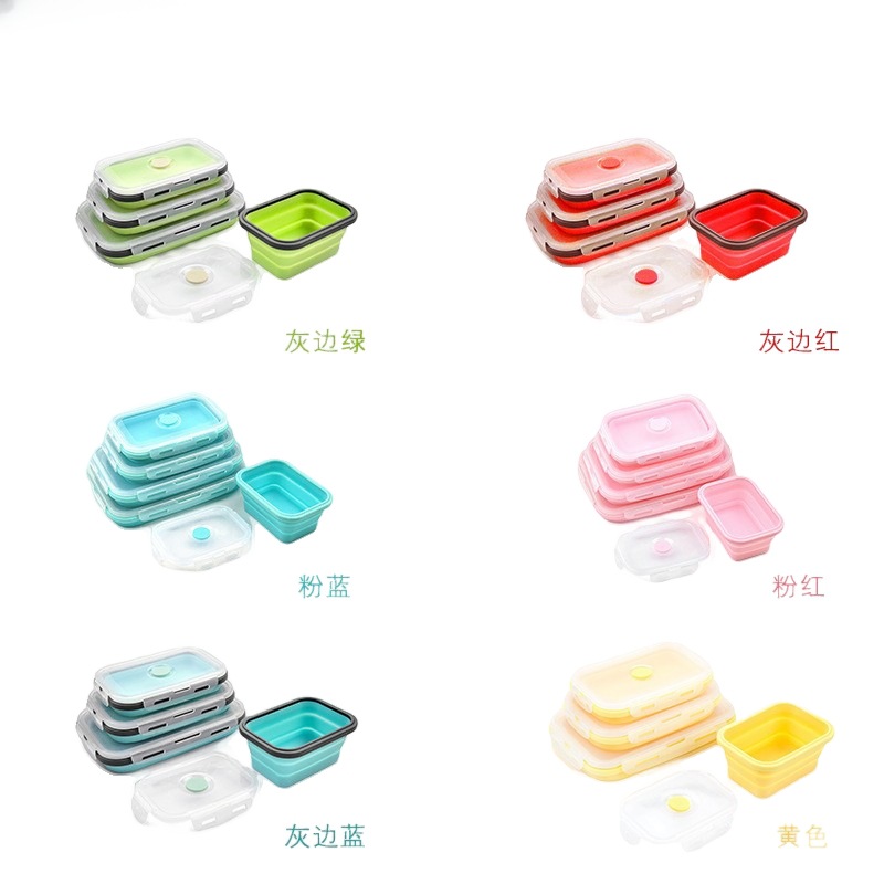 Caixa de almuerzo de silicona plegable en stock caja de almacenamiento portátil caja de microondas caja de almuerzo de plástico caja de almacenamiento de refrigerador