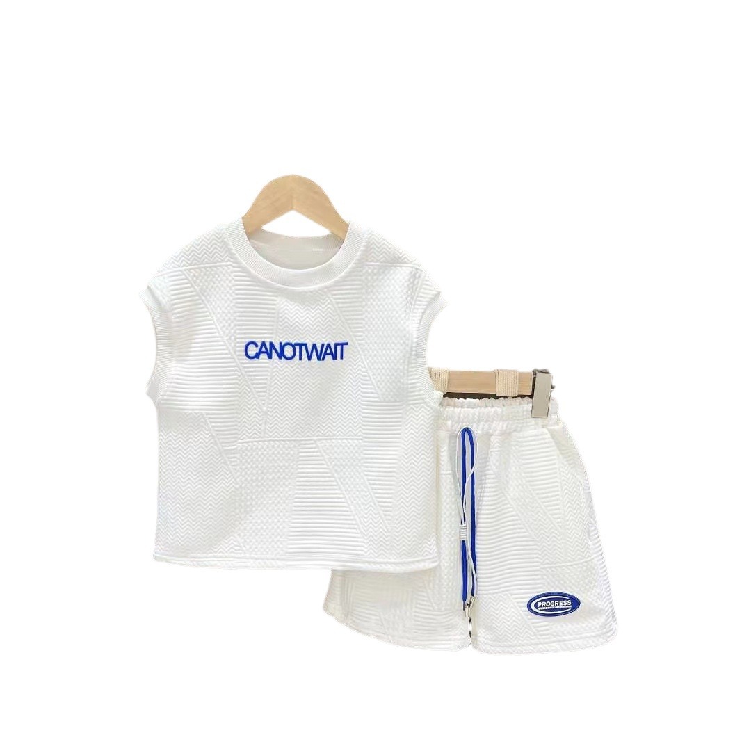 Ropa para niños traje de chaleco para niños y niñas 2024 Verano nuevos deportes medianos y grandes pantalones cortos para niños sueltos de dos piezas moda casual