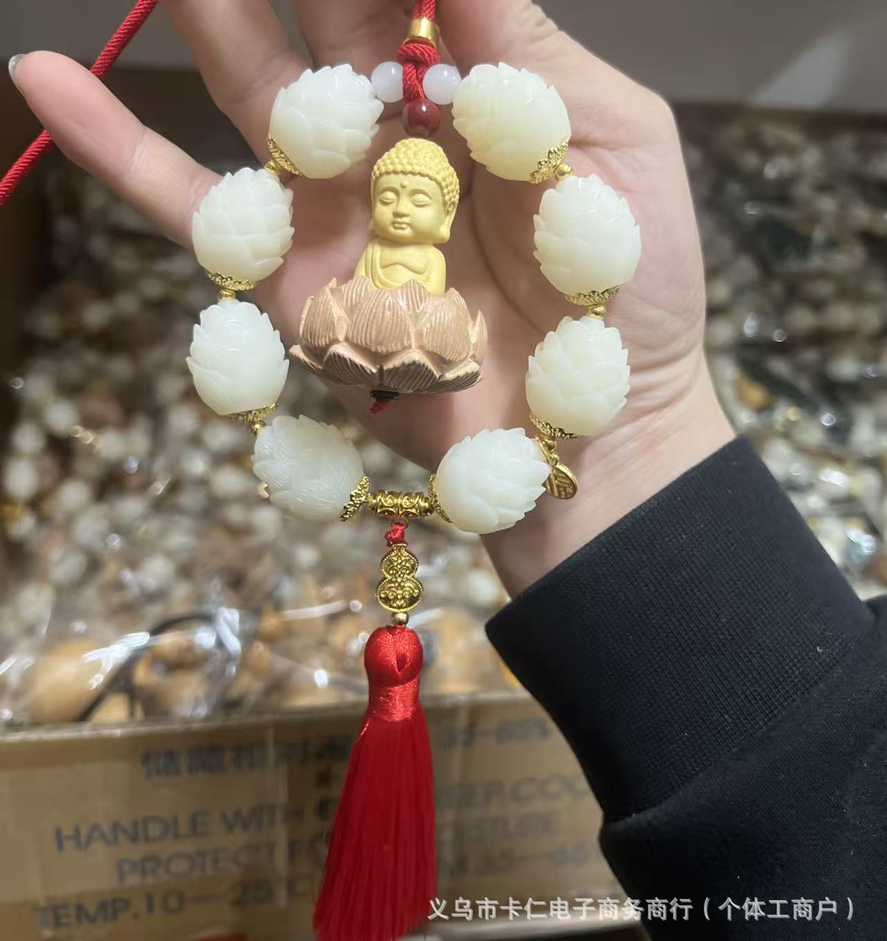 Tiktok Popular Lotus Little Buddha Car Pendant, Baby Buddha for Car Rearview Mirror, Good Luck Charm, Peach Wood Car Decoration