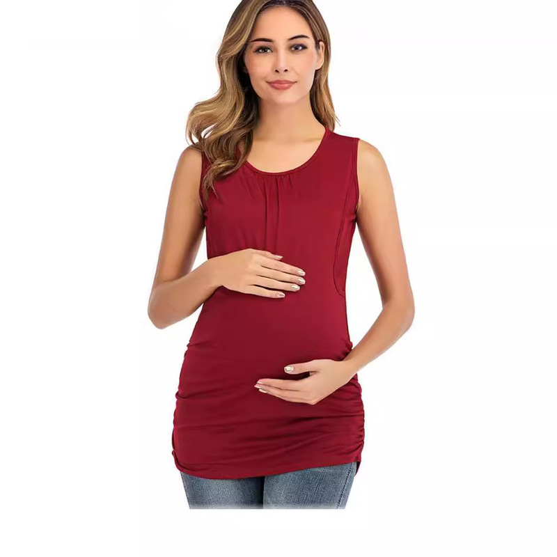Cross-Border Aliexpress Ebay 2022 European and American New Round Neck Pure Color Vest Nursing Wear Maternity Wear