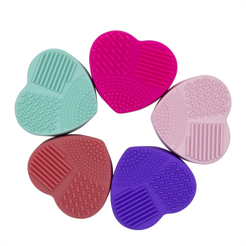 Caja de lavado en forma de corazón esponja de silicona cariño cepillo de maquillaje caja de limpieza en seco caja de limpieza de cepillo de maquillaje de doble uso