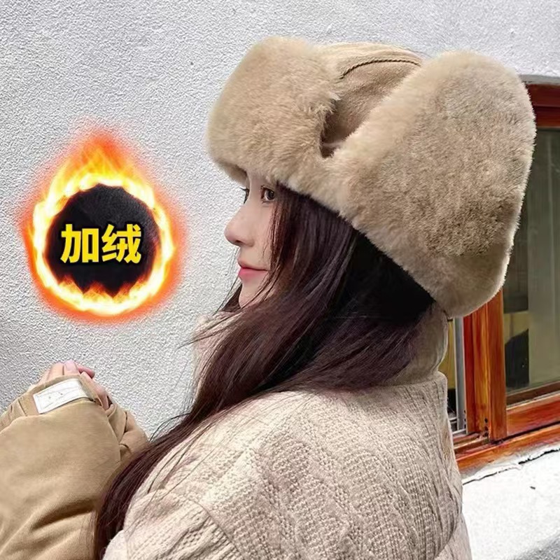 Invierno engrosado gorra de tormenta de moda para hombres y mujeres a prueba de viento cálido gorra de ciclismo de orejas esponjosa cadena gorra de vuelo de algodón