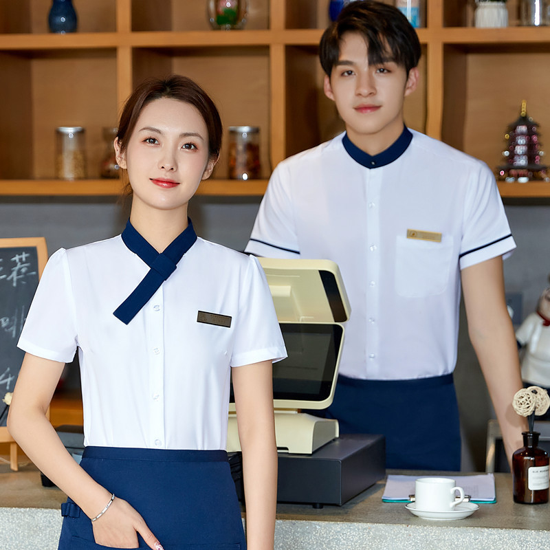 女夏襯衫短袖套裝西餐廳火鍋店咖啡奶茶店工裝酒店KTV服務員工服