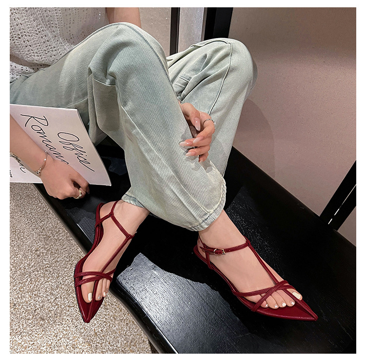 Sandal hở mũi nữ quai mảnh gót mèo con 4 cm phong cách tối giản — Màu đen chi tiết 19