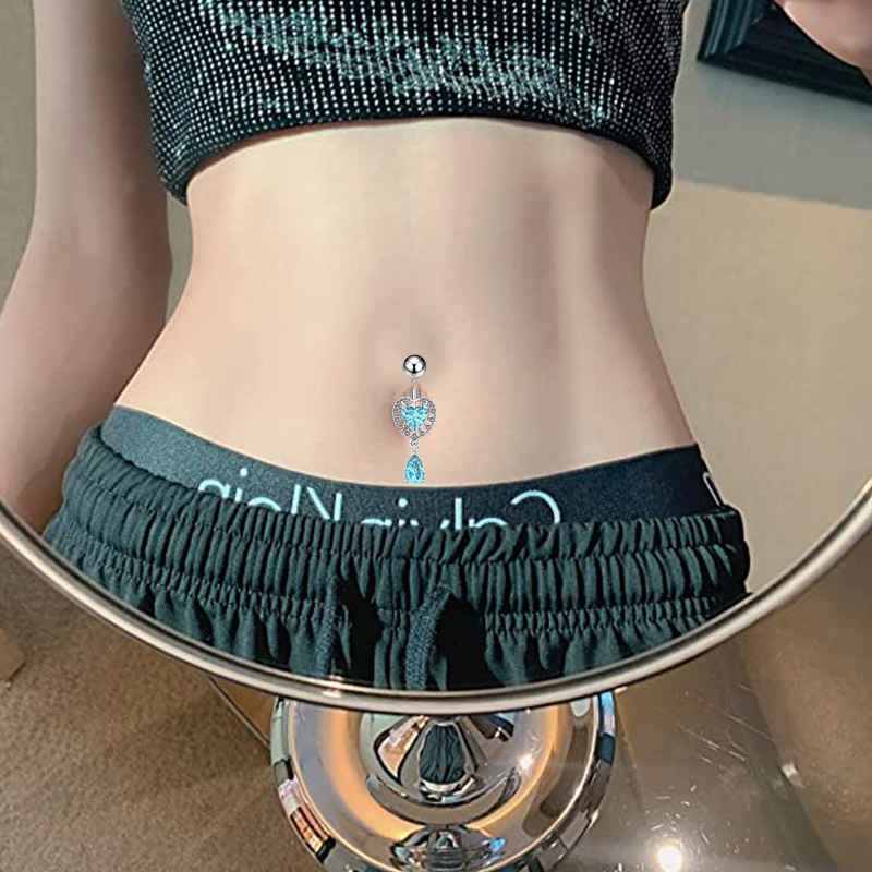 Heart-shaped Navel Ring With Zircon Water Drop Pink Piercing_voghion.com