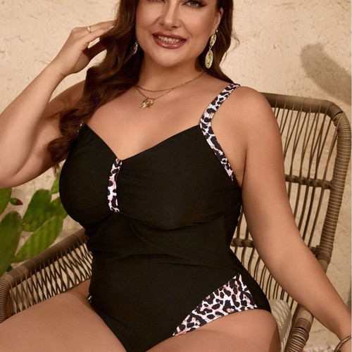 2025 Western and European Plus-Size Solid Color Bodycon Backless Sexy One-Piece Swimsuit Bikini for Women