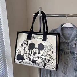 休闲大容量包包女2024新款通勤百搭帆布包米奇涂鸦单肩手提托特包