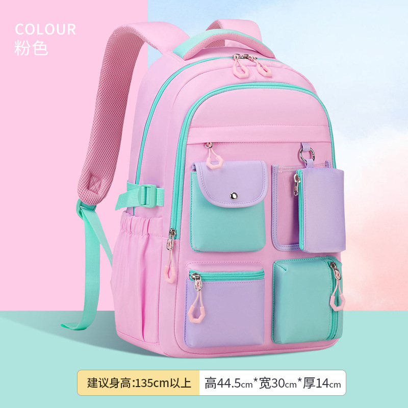 2025 nuevo color de caramelo de escuela primaria quinto grado a la escuela secundaria múltiple bolsillo ocio bolsas escolares de escuela secundaria ligeras de gran capacidad