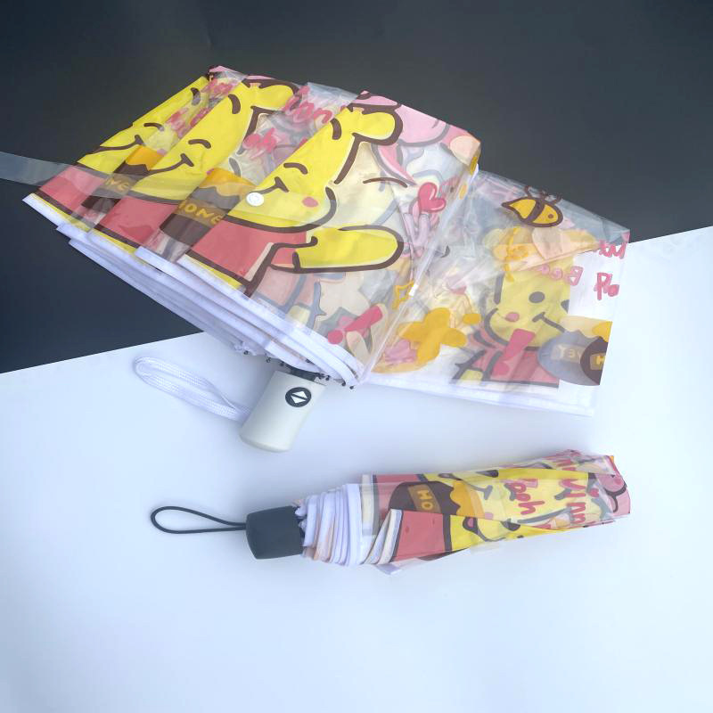 高颜値ネット赤アニメ透明プラスチック傘全自動傘男女かわいい折り畳み学生は傘を厚くする|undefined