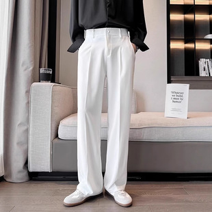 Spring and Summer Men's White Dress Pants, Loose Drape, Wrinkle-Resistant, Fashionable Versatile Casual Floor-Length Pants