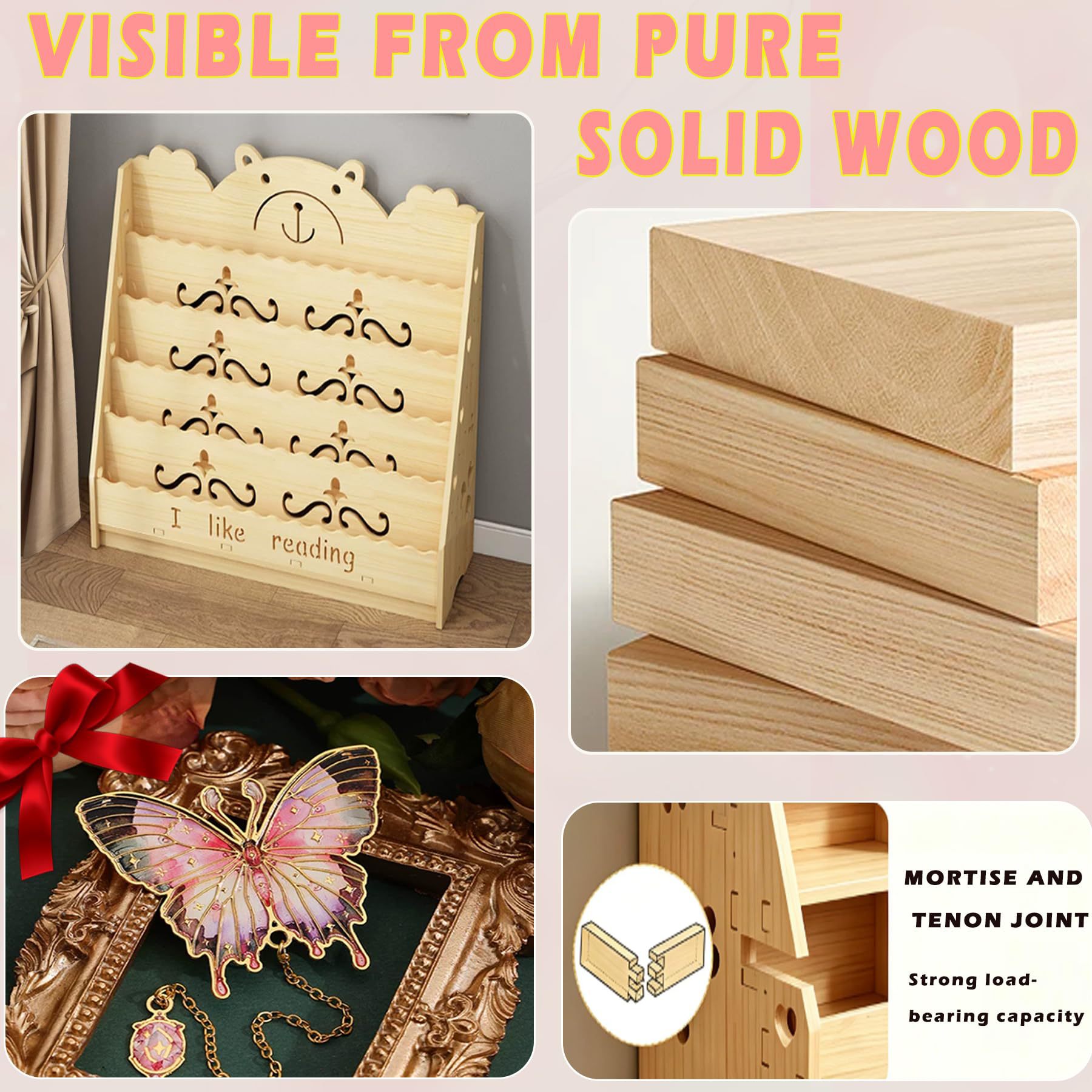 Grenzüberschreitender massiver Holzregal-Ablageregal Kindergarten-Spielzeugschrank Spielzeugaufbewahrungsregal Montessori-Kinderregal Bilderbuchregal