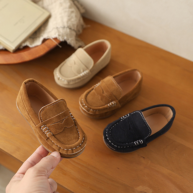 Children's Beanie Shoes Spring & Fall New Style Boys' Soft-Soled Versatile Nubuck Leather Shoes for Small and Medium-Sized Kidsren British Style Casual Student Shoes