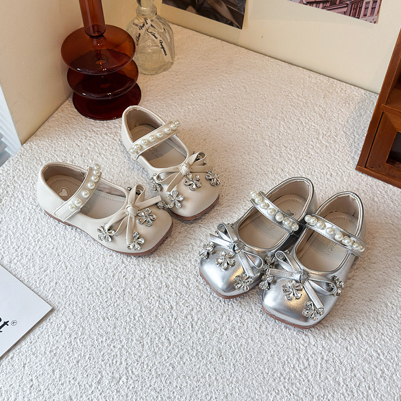 Girls' Spring and Autumn New Princess Shoes, Soft-Soled Non-Slip Square-Toe Shoes, Korean-Style Small Leather Shoes, Fashionable Versatile Single Shoes for Performances and Dancing