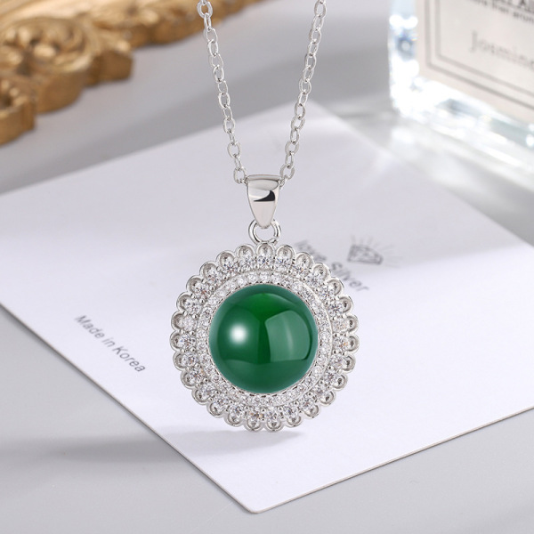 Ethnic retro organic agate pendant with zircon white jade